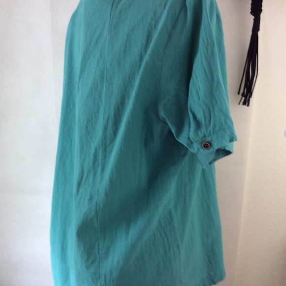 Teal Boho Floral Embroidered Short Sleeve Top XL - Picture 8 of 12